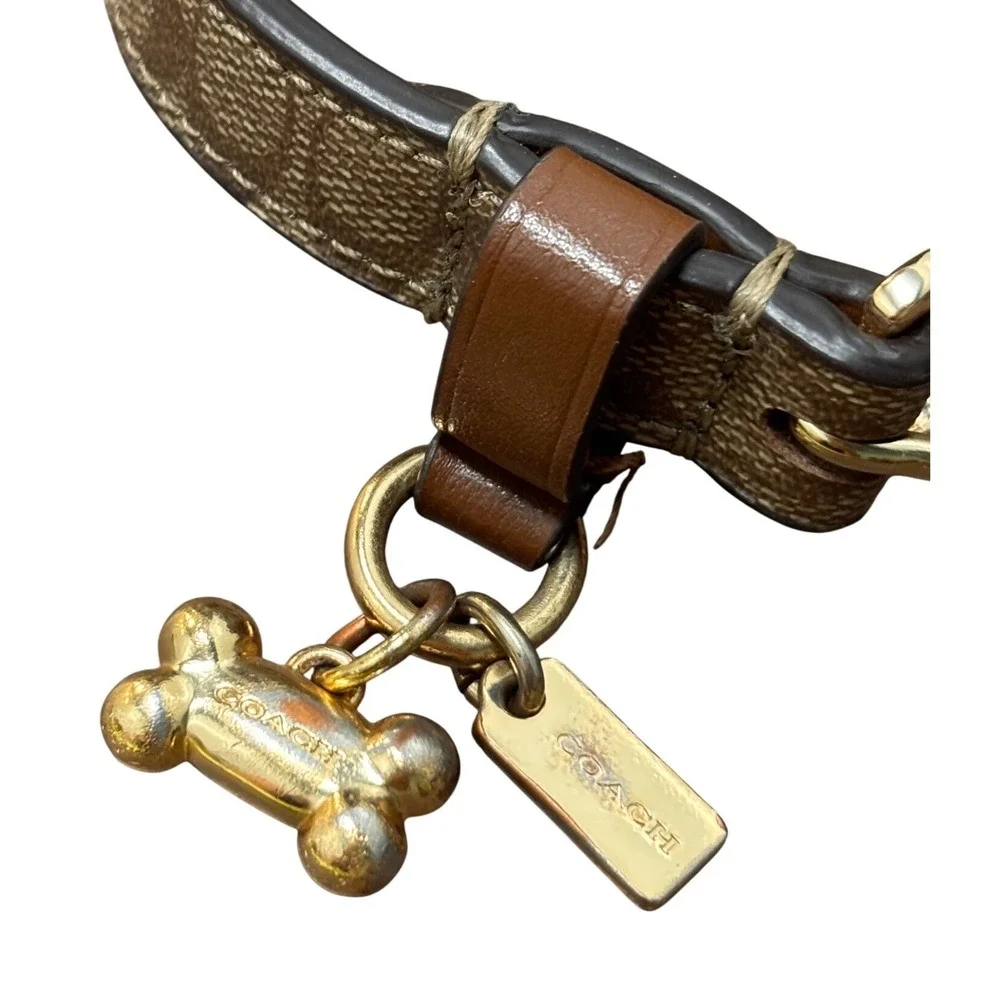 Vintage Coach Signature C Monogram Dog Collar Khaki Saddle Leather F26175 Small